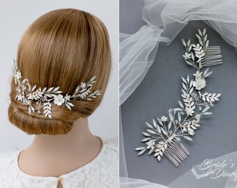 Wedding hair jewelry, silver vintage bridal hair comb with opal rhinestones, bridal hair accessories