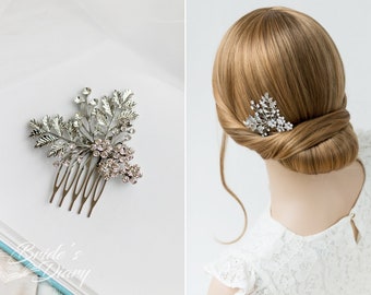 Color Choice: Wedding hair jewelry, rhinestones bridal hair comb,  small golden bridal hair comb with rhinestones and flowers