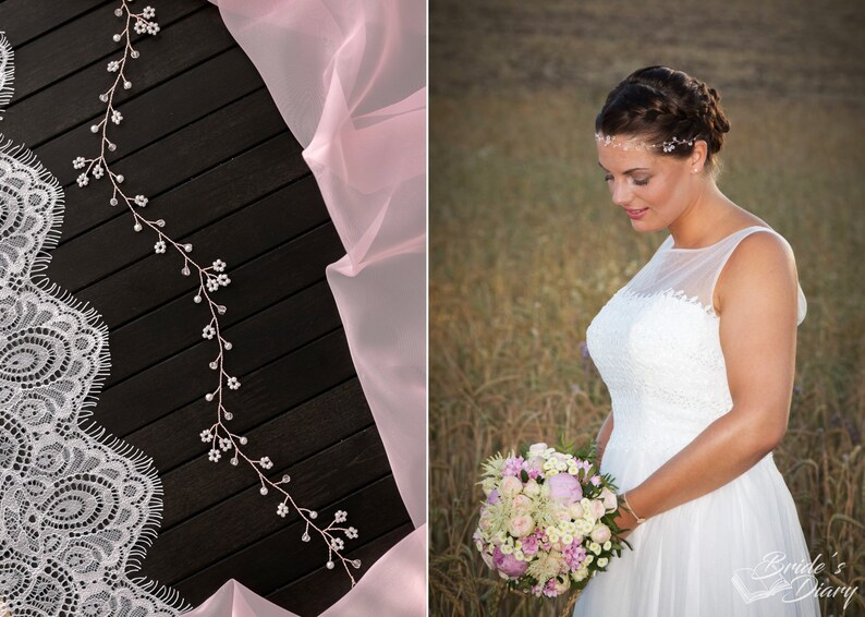pearls and leaves bridal hairpiece Delicate wedding hair jewelry bridal hair vine in rose gold