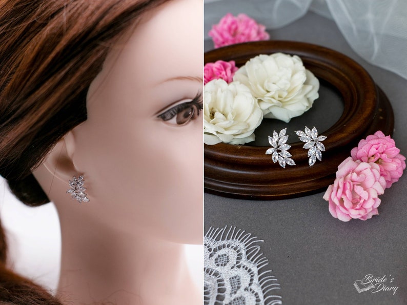 Color choice: Bridal earrings, silver wedding jewelry, bridal sparkling earrings, cubic zirconia earrings, Bridal Jewelry 画像 3