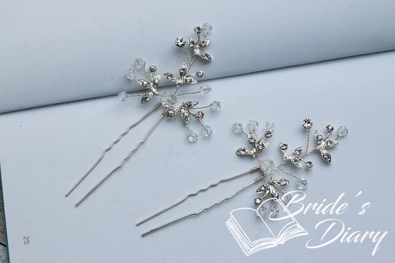 1pcs Bridal Hair Pins Rhinestones Hair Pins Silver Color Etsy