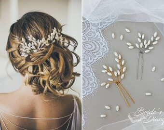 1pc Bridal hair pin, pearl hair pin, silvery or golden color hair pins, white or ivory pearls