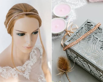 Wedding hair jewelry, classic rhinestones bridal hairband, rosegold bridal rhinestones headband