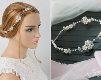 Delicate pearls flowers bridal hair vine, bridal headband, wedding accessoires, bridal headpiece, bridal hairpiece, bridal halo