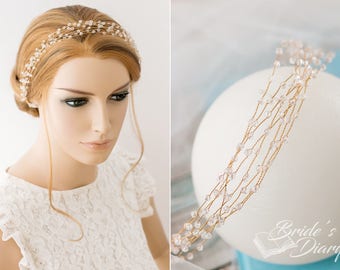 Morning dew bridal wreath, bridal hair jewelry gold, bridal hair accessories classic