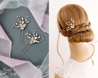 1pc Bridal hair pin, rosegold hair pin, Vintage hair jewelry, bridal hairpiece, rosegold wedding hair accessories