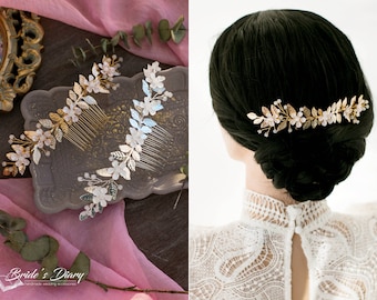 Color Choice: Wedding hair jewelry, vintage bridal long hair comb, bridal hair accessories, long wedding hairpiece