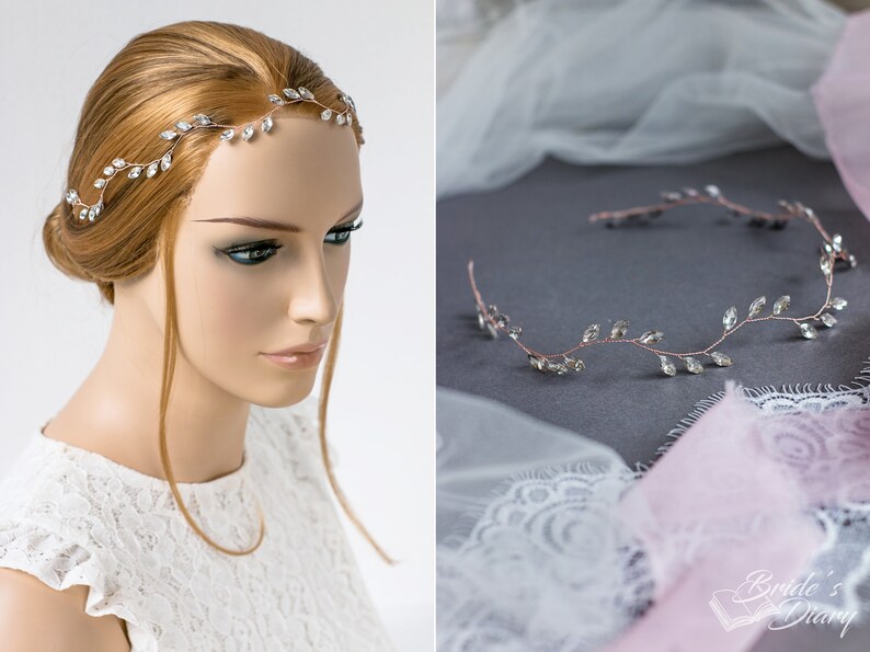 Set bridal hair vine 2 hairpins with rihinestones, Vintage bridal hairpiece set, Wedding hair jewelry image 3