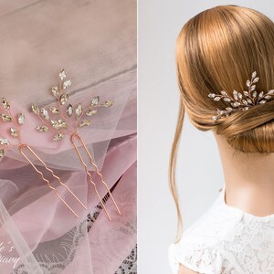 Set bridal hair vine 2 hairpins with rihinestones, Vintage bridal hairpiece set, Wedding hair jewelry image 9