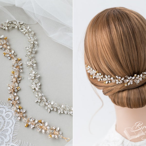 Wedding rhinestones hair jewelry, bridal wreath, wedding hair vine, silver or gold