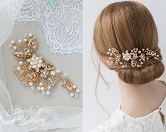 Wedding hair jewelry, pearls and rhinestones bridal hair comb, bridal accessories