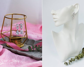 Choice Color: Bridal earrings, silver wedding jewelry, bridal sparkling earrings, cubic zirconia earrings, Bridal Jewelry