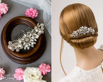 Wedding hair jewelry, rhinestones bridal hair comb, small bridal rosegold hair comb, bridal silver accessories