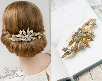 Bridal hair jewelry, rhinestones bridal hair comb, golden bridal hair comb, wedding accessories, bridal accessories