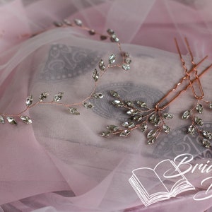 Set bridal hair vine 2 hairpins with rihinestones, Vintage bridal hairpiece set, Wedding hair jewelry image 1