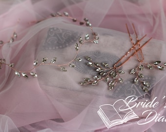 Set bridal hair vine + 2 hairpins with rihinestones, Vintage bridal hairpiece set, Wedding hair jewelry
