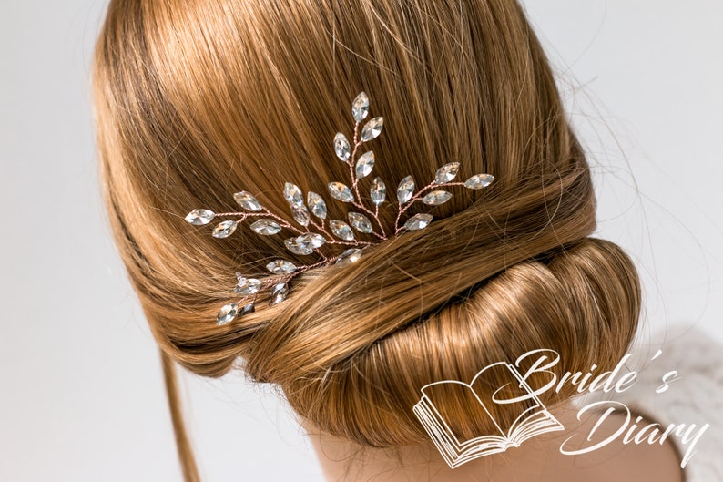 Set bridal hair vine 2 hairpins with rihinestones, Vintage bridal hairpiece set, Wedding hair jewelry image 5