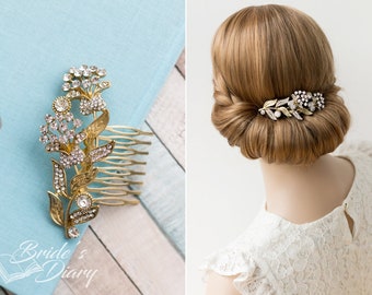 Wedding hair jewelry, rhinestones bridal hair comb, golden bridal hair comb, wedding accessories, bridal accessories