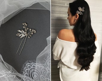1pc Bridal hair pin, pearl hair pin, silver or golden hair pins with rhinestones and pearls