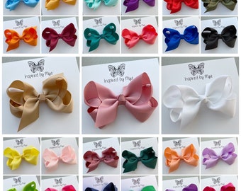 Hair Bow Clips Piggy Bow School Pigtail Boutique Girl Toddler Accessories White Dusty Pink Purple Red Mustard Navy Blue Black Yellow Green