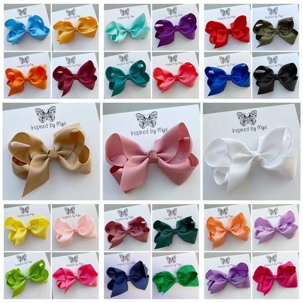 Hair Bow Clips Piggy Bow School Pigtail Boutique Girl Toddler Accessories White Dusty Pink Purple Red Mustard Navy Blue Black Yellow Green