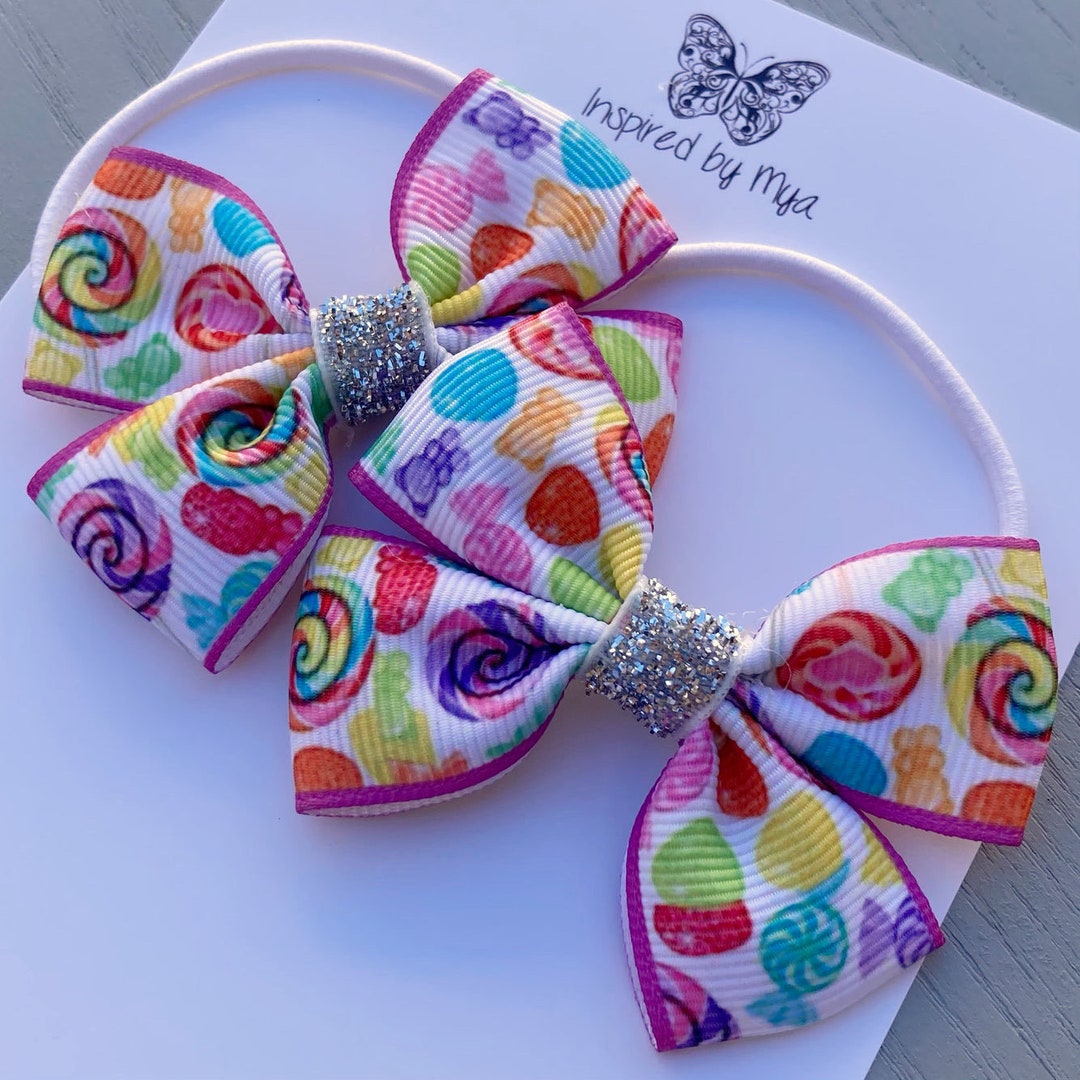 Ribbon Piggy Bows, Hair Elastics, Hair Ties, Kids Hair Accessory