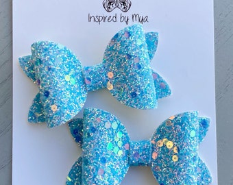 Piggy Bows Hair Clip Girls Accessories Pigtail Ponytail Small Bow Light Blue Rainbow Glitter Silver Pink Purple Sparkles