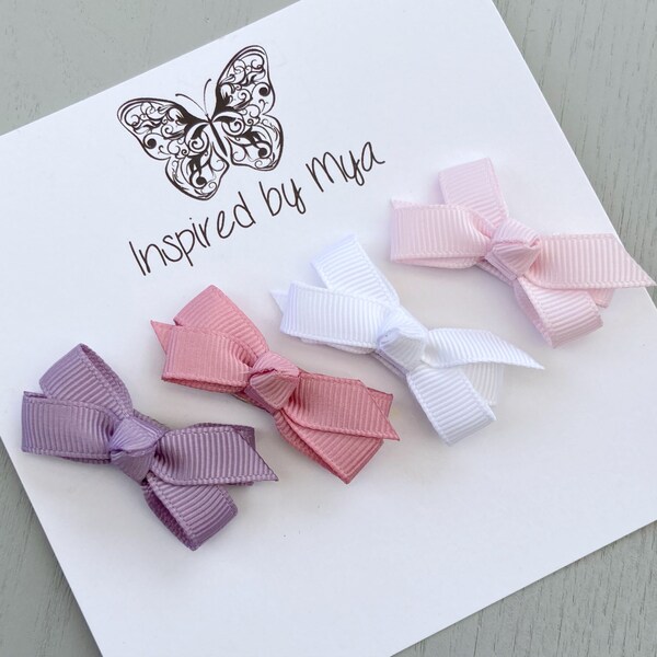 Baby Snap Clips Girls Small Bow Toddler Infant Boutique Accessories Hair Pins Fringe White Pastel Pink Dusty Purple Violet Baby Girl Gift