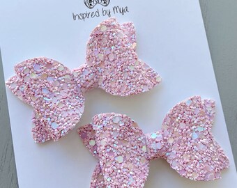 Piggy Bows, Girls Hair Clip, Kids Hair Accessories, Pigtail Bows, Ponytail, Small Baby Clip, Pastel Pink Glitter, Girls Birthday Gift