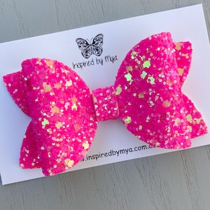 Hot Pink Hair Bow Clip OR Baby Headband, Kids Glitter Hair Clips, Toddler Hair Accessories, First Birthday Party Bow, Girls Christmas Gifts