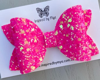 Hot Pink Hair Bow Clip OR Baby Headband, Kids Glitter Hair Clips, Toddler Hair Accessories, First Birthday Party Bow, Girls Christmas Gifts