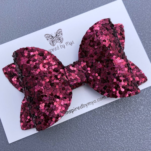 Maroon Glitter Bow Hair Clip OR Baby Headband, Kids Accessories, Burgundy School Bow, Girls Gift For Birthday, Pigtail Bows, Toddler Gifts