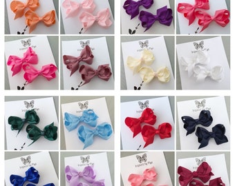 Hair Bow Clips, Piggy Bows, Pigtail Boutique Girl Toddler Baby Accessories White Dusty Pink Purple Red Navy Blue Black Yellow Green Royal