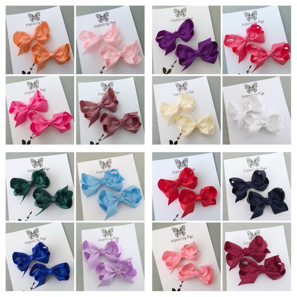 Hair Bow Clips, Piggy Bows, Pigtail Boutique Girl Toddler Baby Accessories White Dusty Pink Purple Red Navy Blue Black Yellow Green Royal