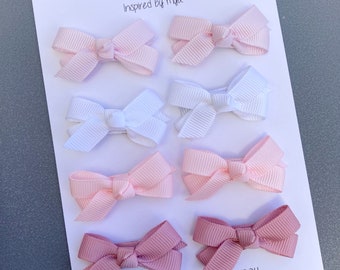 Baby Ribbon Bow Hair Clips, Small Toddler Bows, Girls Hair Accessories, Baby Girl Gift, Infant Snap Clips, Fringe Clip, Dusty Pink White Bow