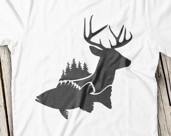 Fish and deer svg, Fish SVG, Whitetail deer svg, Fish and deer svg file, Hunting svg, Fishing SVG, Cut Files, Forest svg Wood svg Silhouette