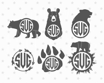 Bear Monogram Svg Bear Monogram SVG Bear monogram frames SVG Silhouette Svg Baby Bear svg Bear svg file bear monogram bear clipart digital