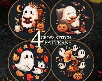 Ghost Cross Stitch Pattern bundle, Four Ghost Cross Stitch Patterns, Halloween bundle x stitch, Cute Ghost bundle Cross stitch pattern