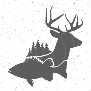 Fish and deer svg, Fish SVG, Whitetail deer svg, Fish and deer svg file, Hunting svg, Fishing SVG, Cut Files, Forest svg Wood svg Silhouette image 3