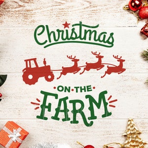 Christmas on the farm svg, Santas Sleigh SVG, Christmas farm svg, Santa with Reindeer SVG, Christmas Svg Cut File for Circuit Silhouette