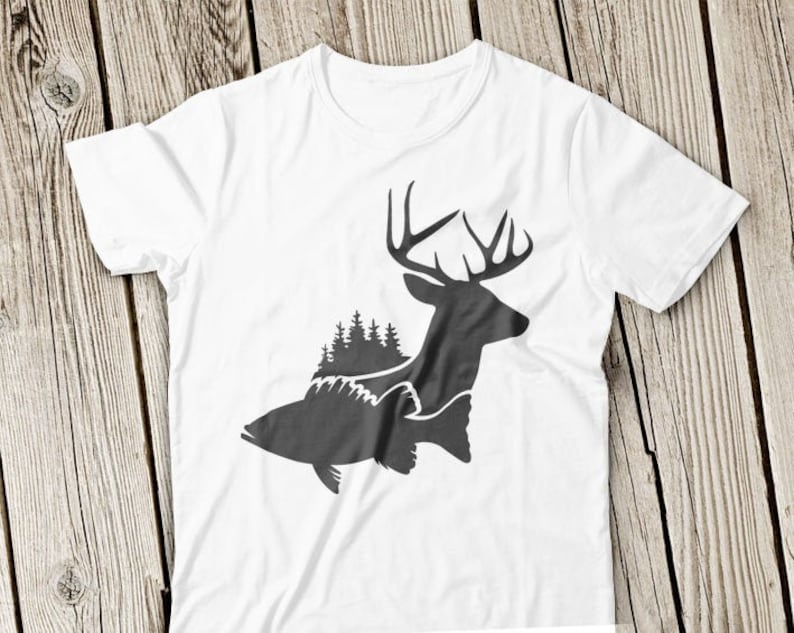 Fish and deer svg, Fish SVG, Whitetail deer svg, Fish and deer svg file, Hunting svg, Fishing SVG, Cut Files, Forest svg Wood svg Silhouette image 1