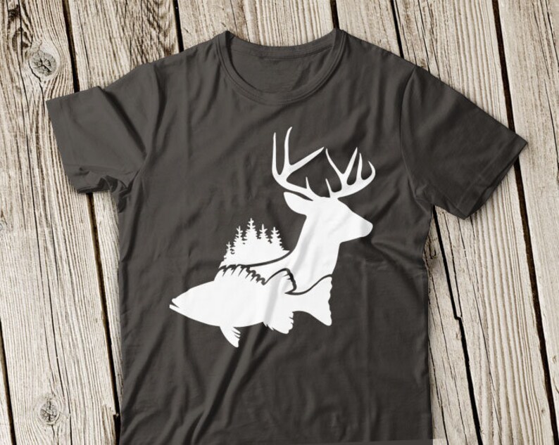 Fish and deer svg, Fish SVG, Whitetail deer svg, Fish and deer svg file, Hunting svg, Fishing SVG, Cut Files, Forest svg Wood svg Silhouette image 2