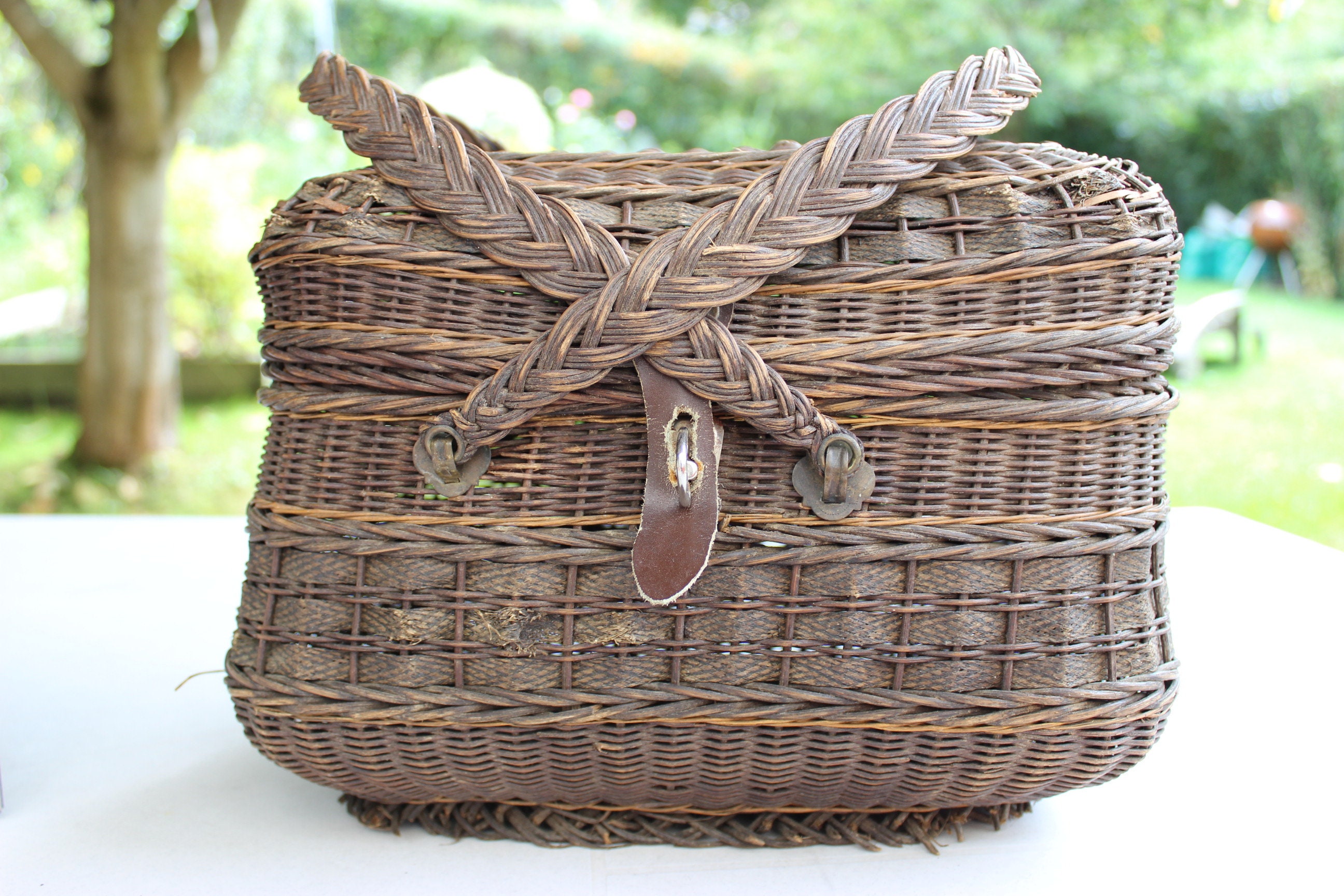 Ancien Panier en Osier Vers 1900