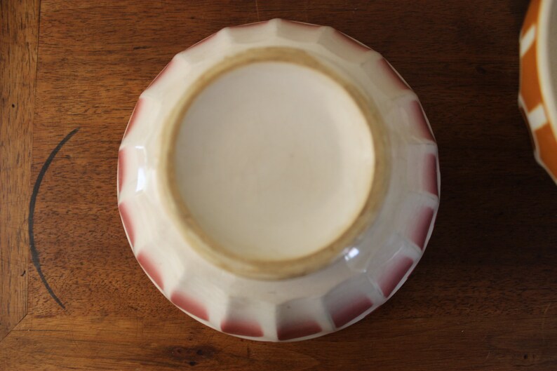 2 vintage pink and brownorange faceted bowls
