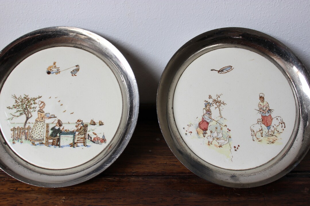 Lot De 2 Dessous De Bouteille Christofle – Modèle Vigne, Argenté, Verre, Neufs