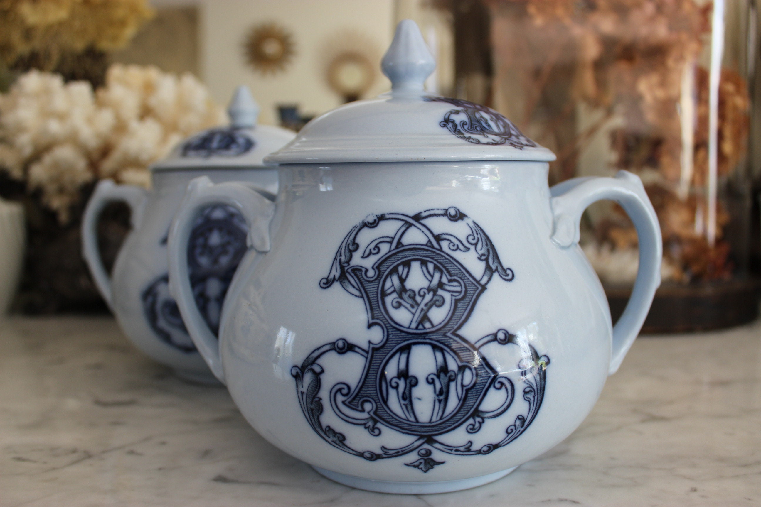 Ancien Pot à Sucre avec Lettre B