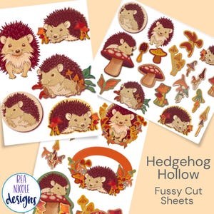 Feuilles imprimables de découpes difficiles de hérisson et de champignons - créatures des bois, illustrations creuses de hérisson mignon pour le scrapbooking, journalisation indésirable.