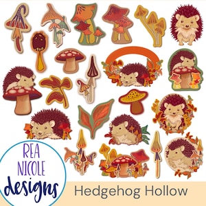 Igel & Pilze Digital Clipart - Digital Hand gezeichnete Waldtiere, niedliche Igel hohle Grafiken, hochwertige Dateien