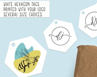 White Hexagon Tags Honey Logo Tags Custom Hexagon Business Tags with Logo Choose Size Set of 40 Personalized Tags