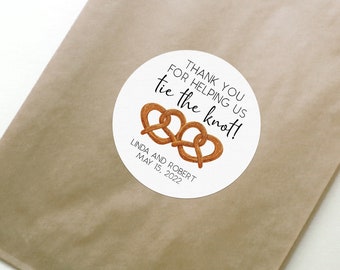 Custom Pretzel Wedding Favor Stickers Thank You For Helping Us Tie The Knot Happy Couple Tied the Knot Stickers Wedding Pretzel Stickers